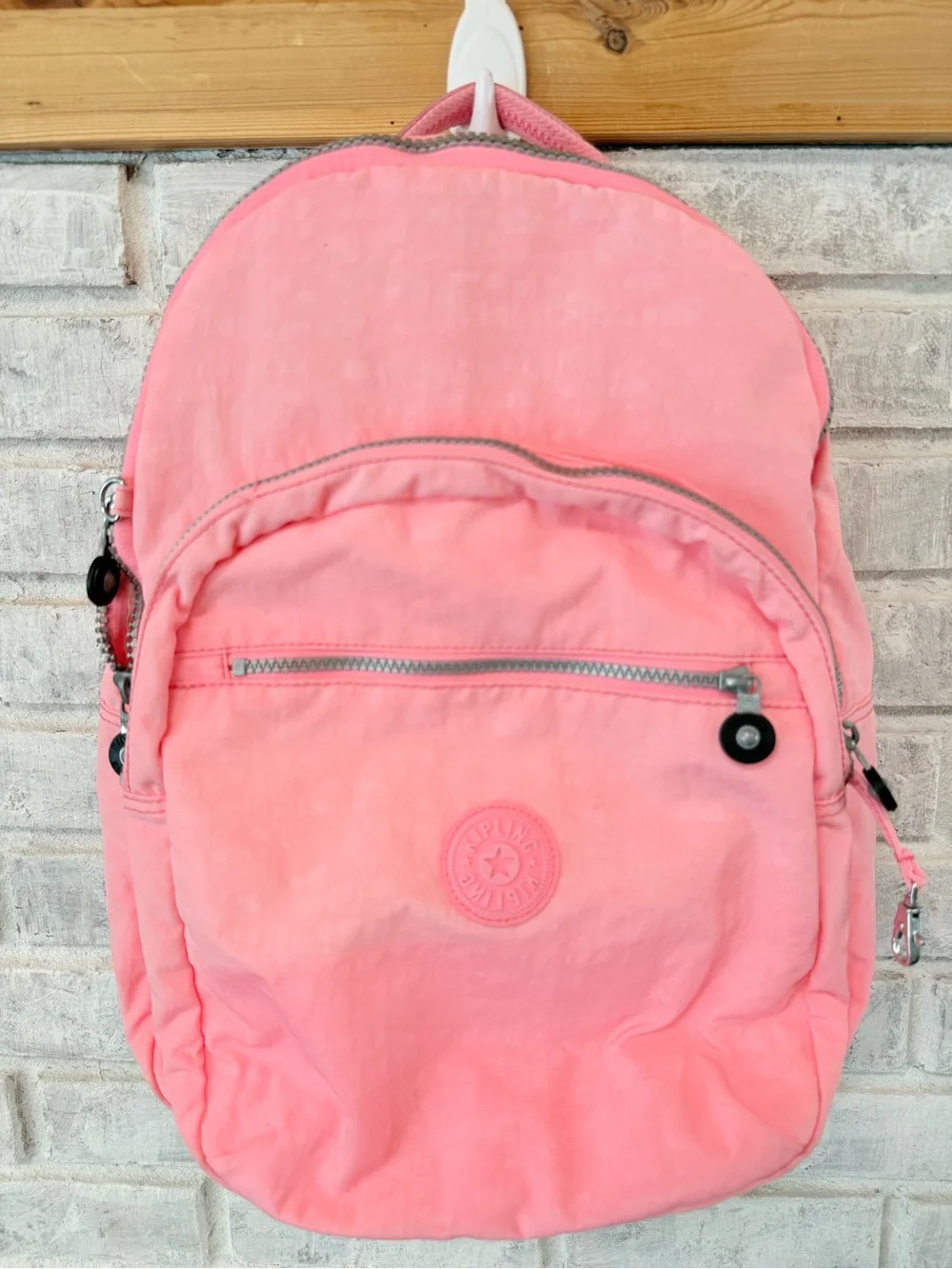 Kipling Soft Coral Pink Backpack with Front Zip Pocket